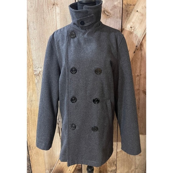 Old Navy Heritage Peacoat Charcoal Heather Gray Winter Coat Womens Medium Wool - Picture 2 of 9